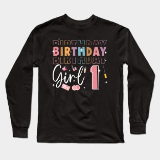Personalized Make up 1st Birthday Beauty slip over Birthday Girl Gift Make Up Girl Tee Long Sleeve T-Shirt